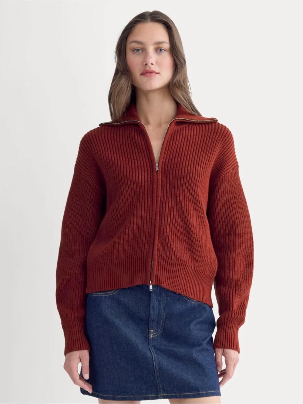 Everlane Full-Zip Sweater in Everyday Cotton - Merlot L | ECU